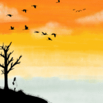 a girl is standing alone