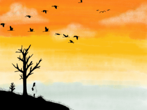 a girl is standing alone