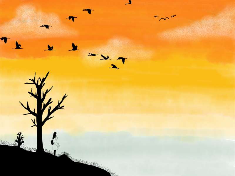 a girl is standing alone